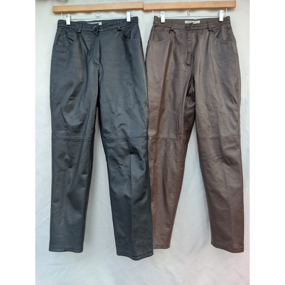 TOWER HILL Vintage Leather Pants Lot Womens 10 Black Brown 90s Minimalist Grunge